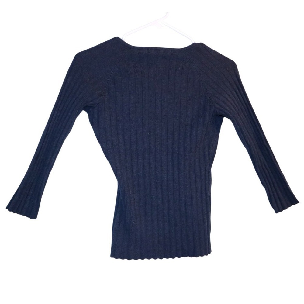 Tapemeasure Women's Ribbed V Neck Long Sleeve Sweater Blue Gray Jr Medium EUC - Picture 4 of 10